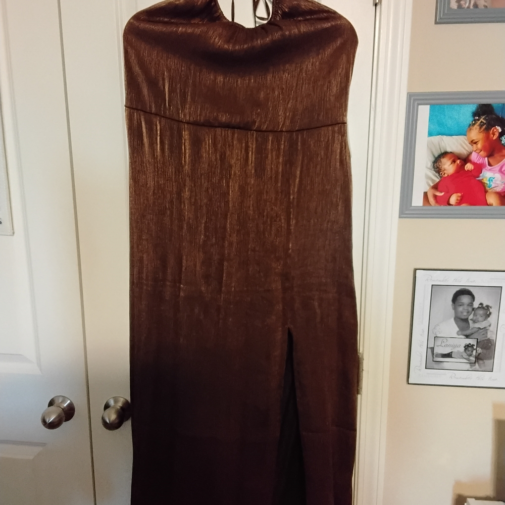 Elegant Brown Halter Dress
